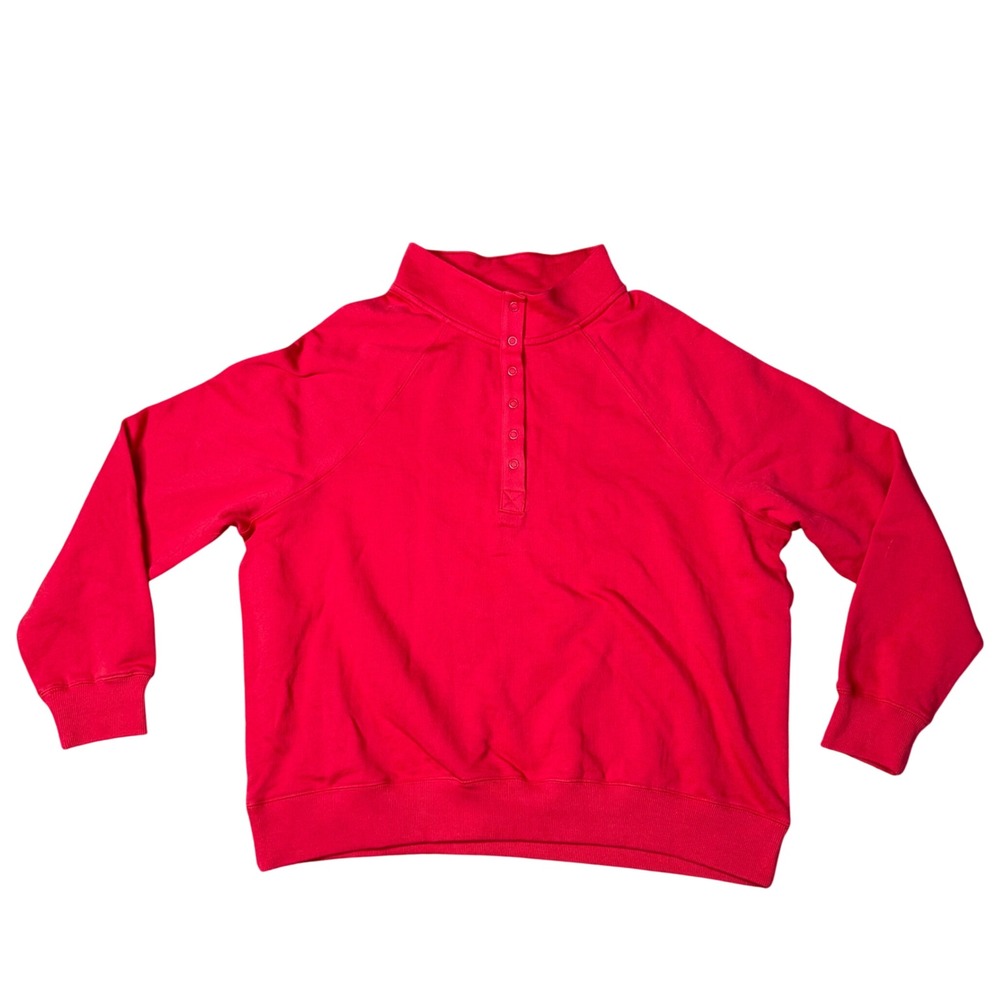 Parke Snap Button Henley Sweatshirt Womens L/XL Red NWT Mock Neck Raglan Sleeve
